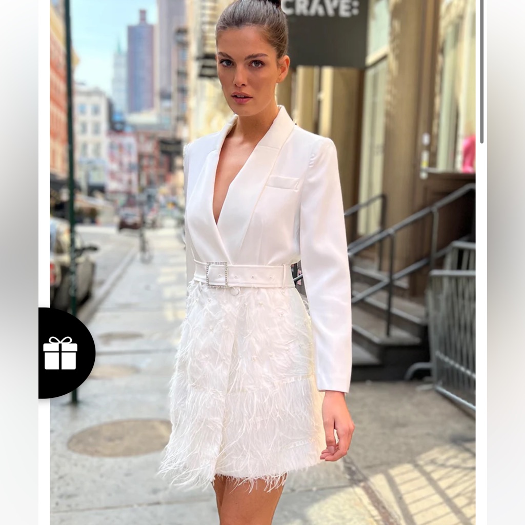 Fifth Ave  The City Feathers Dress In White